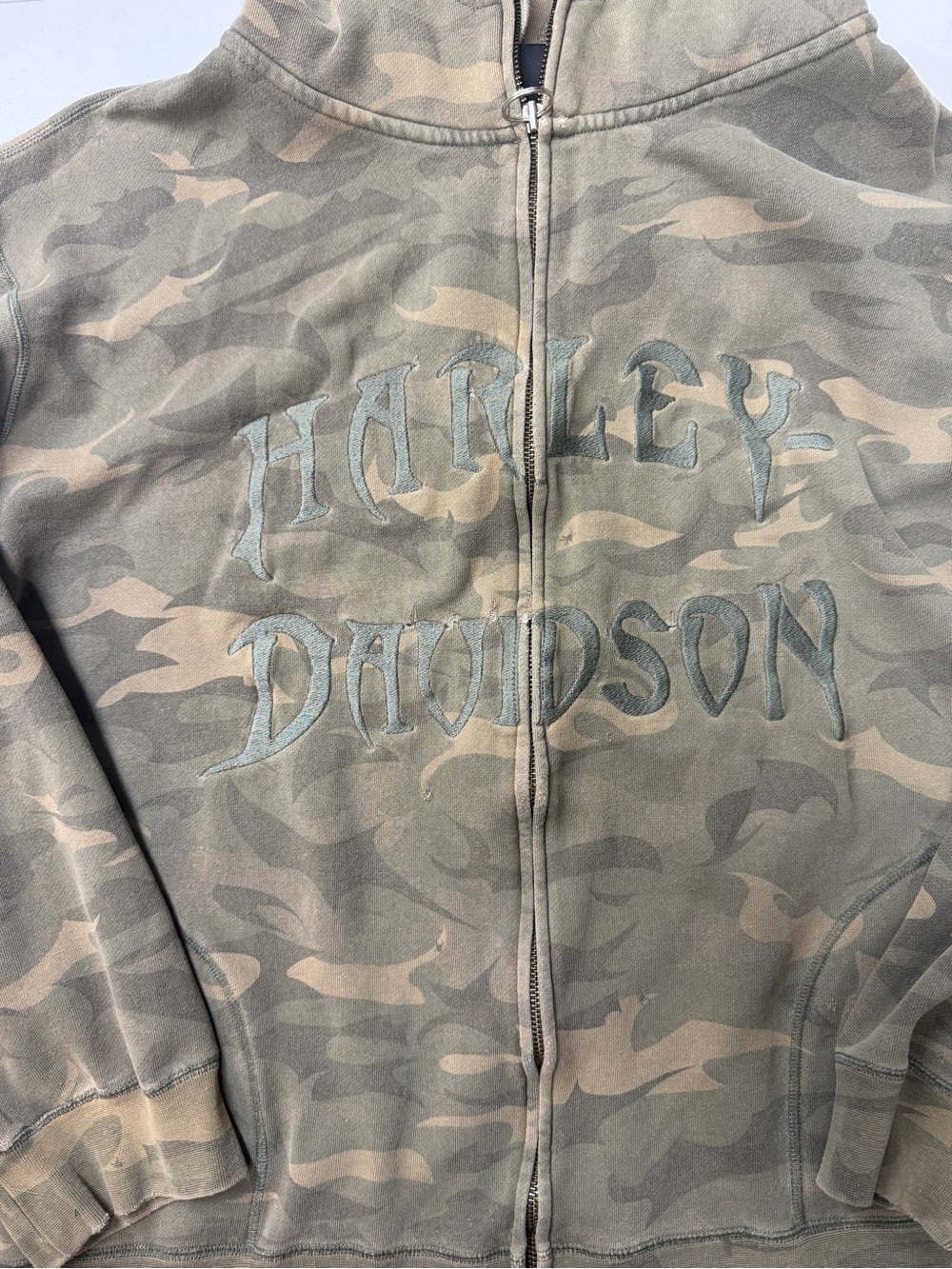 Harley Davidson Camo Full Zip Hoodie Mens 3XL XXXL Embroidered Y2K Biker
